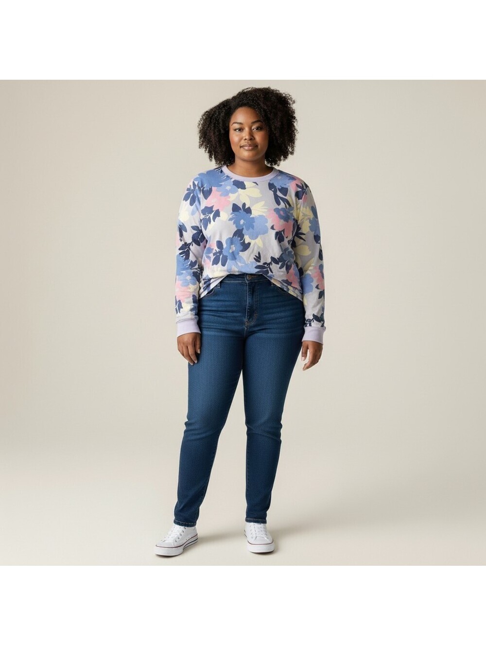 Croft & Barrow Sweatshirt Women XL Blue Floral Long Sleeve Cotton Pullover